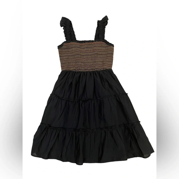 J Crew NWT Smocked tiered mini dress. Black size small - Picture 5 of 8